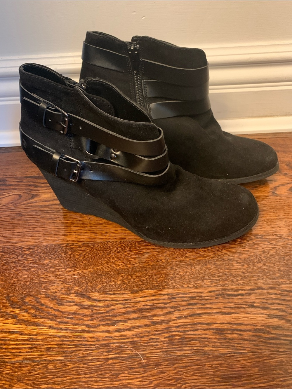 Women's Carlos  Black Wedge Ankle Boots with Buckle Straps